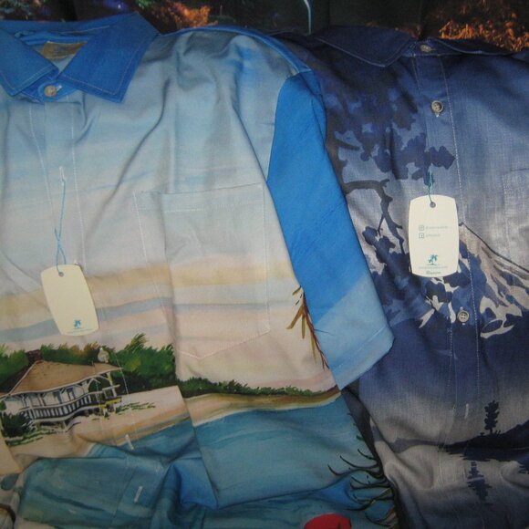 NWT TWO 2XL Unique Royaura Hawaiian Shirts Mt. Fuji and a Tropic Scene - Picture 1 of 15